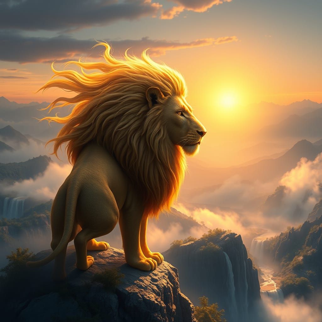 Golden Lion on Misty Peak: Matte Painting