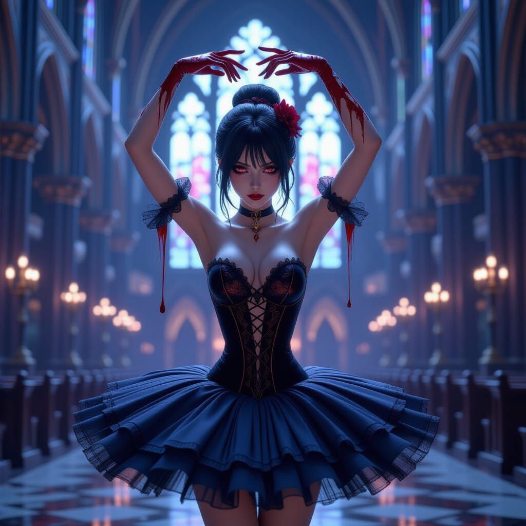 Gothic Ballerina in Cathedral, Dark Fantasy Art