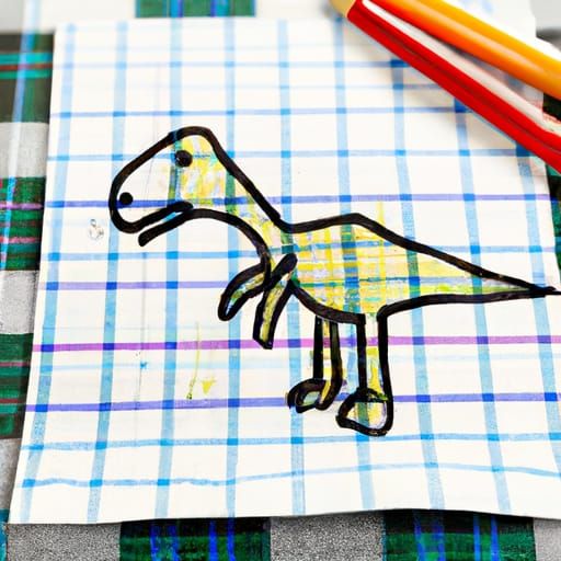 Dinosaur Crayon Sketch on Checkered Paper