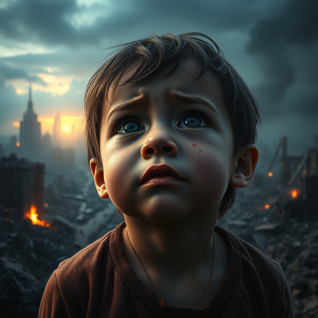 Post-Apocalyptic Child's Hopeful Gaze, in Sci-Fi Style
