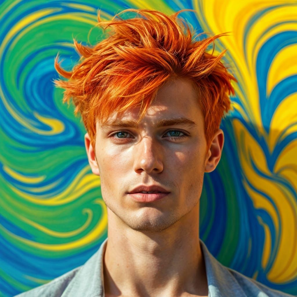 Handsome Man Portrait with Vivid Orange Hair