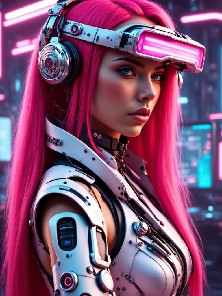 Vibrant Cyberpunk Goddess in Futuristic Attire