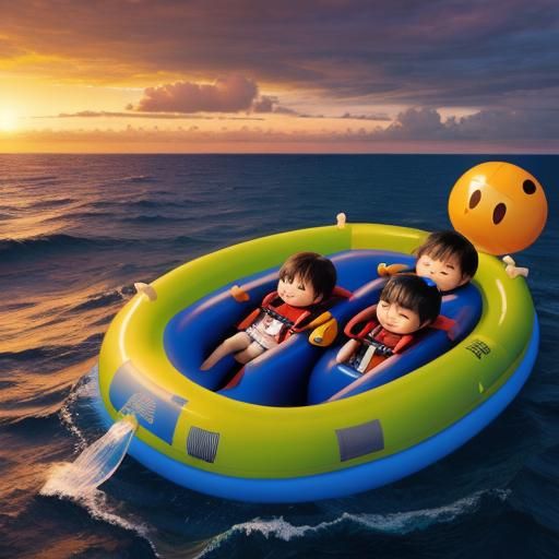 Hyperrealistic Aliens in a Lifeboat at Sunset