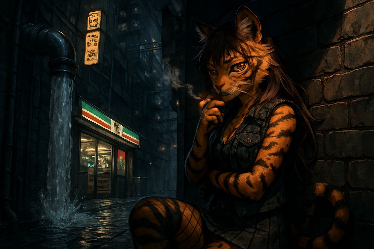 Cyberpunk Cat in Dystopian City Alleyway