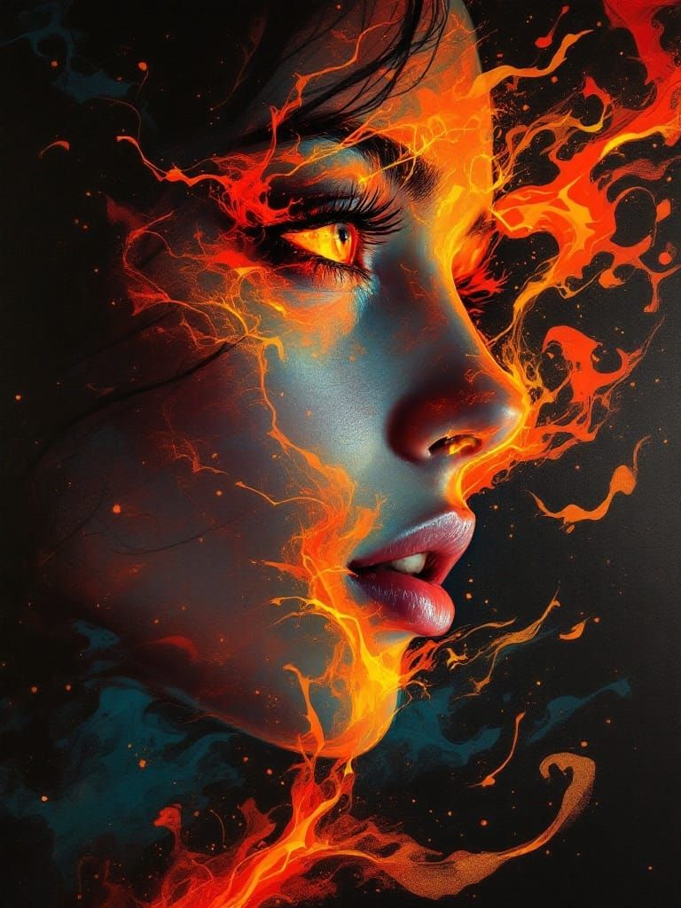Abstract Portrait of Woman Painted in Flames