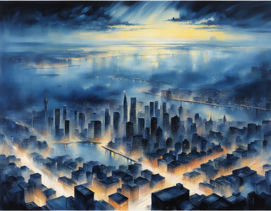 Ethereal Night Cityscape in Anime Style