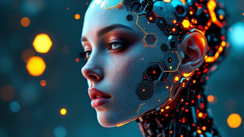 Futuristic Hexagon Being in Cyberpunk Style