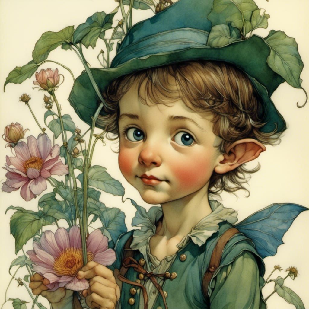 Mischievous Flower Elf in Detailed Fairy Art Style