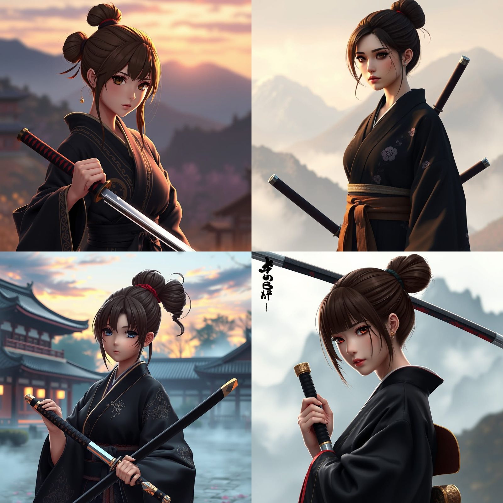 Samurai Girl in Kimono with Sword: 3D Anime Art