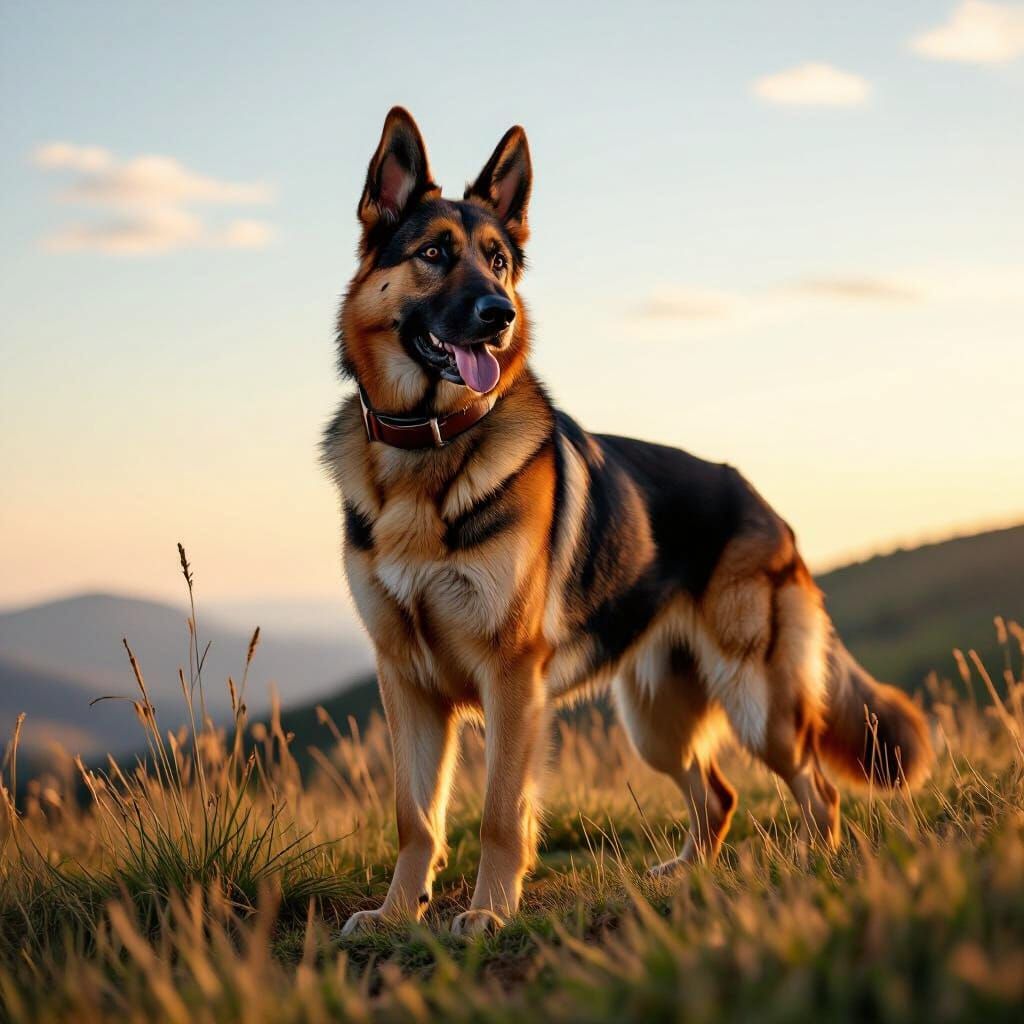 German Shepherd Dog on Grassy Hill