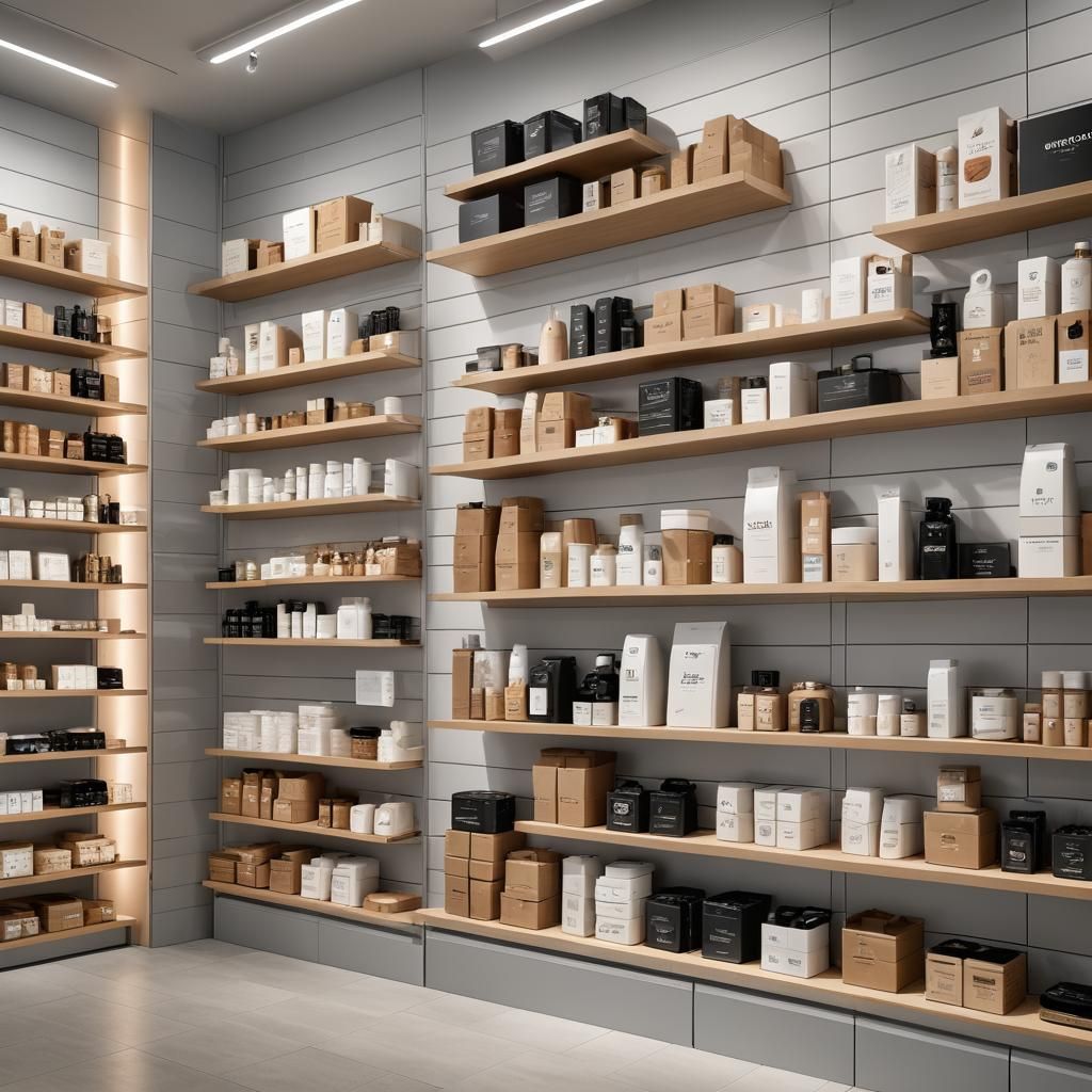 Modern Retail Slatwall Display in Hyper-Realistic Photograph...