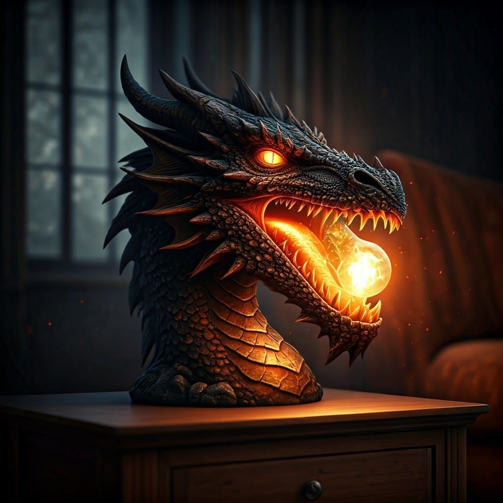 Majestic Dragon Head Lamp in Living Room