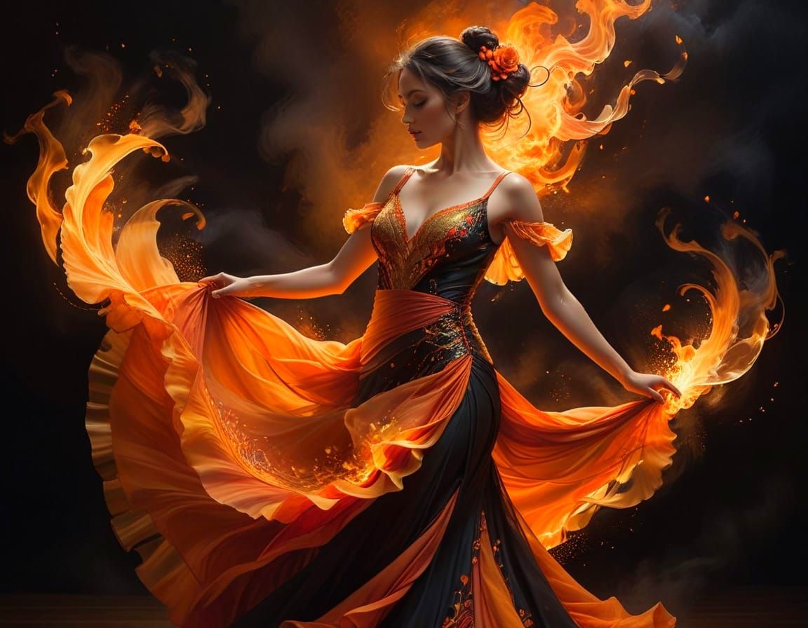 Flamenco Dancer in Fiery Swirls