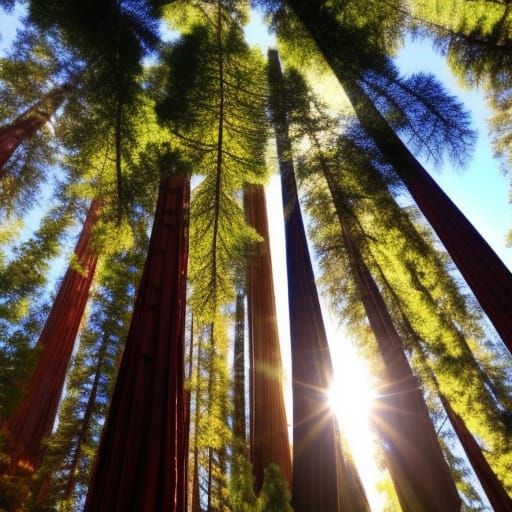 Sunlit Giants: Redwood Forest Canopy View