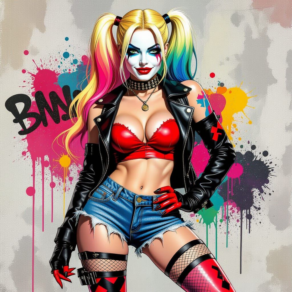 Harley Quinn Pin-Up Pose Graffiti Art Style