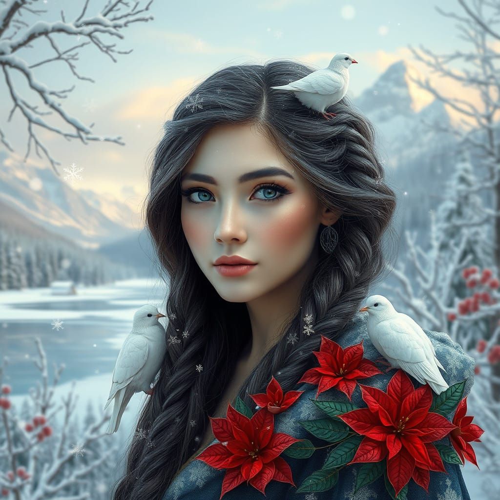 Ethereal Winter Goddess in Mystical Realism Style
