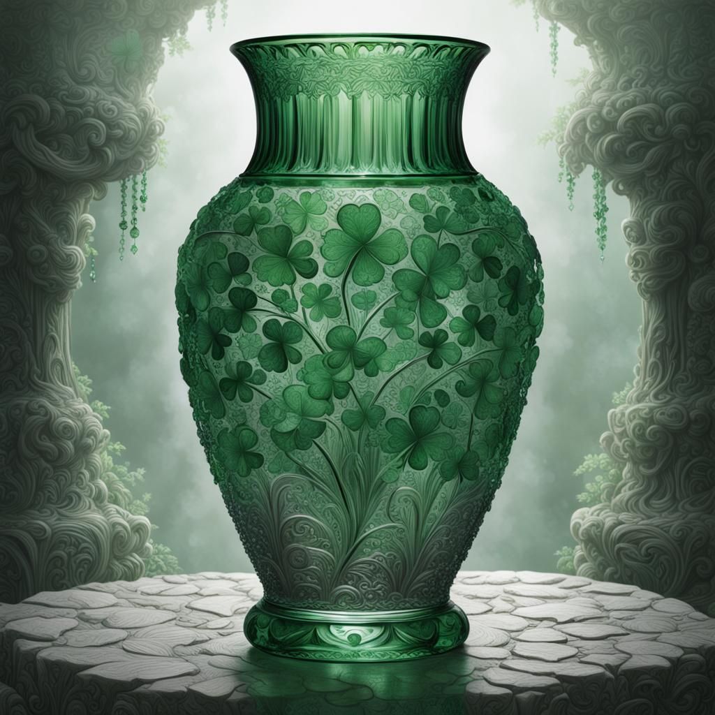 Crystal Vase with Shamrock Engravings and Leprechaun