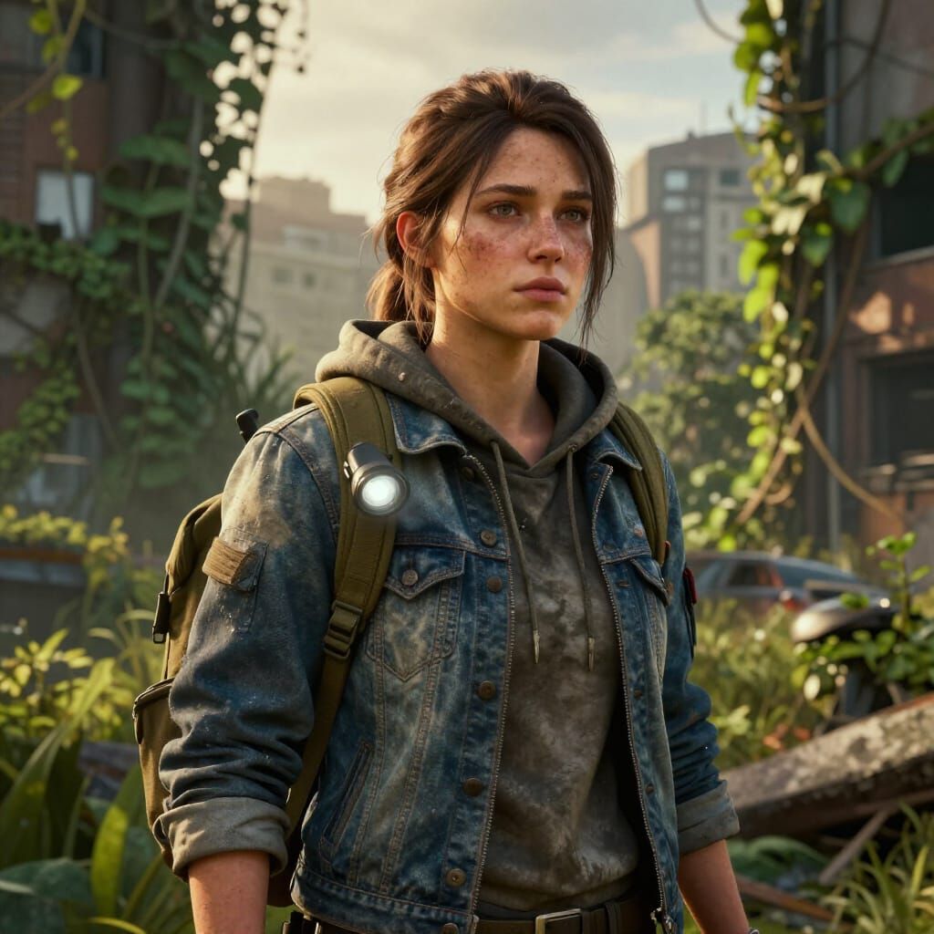 Post-Apocalyptic Survivor in Overgrown City Render