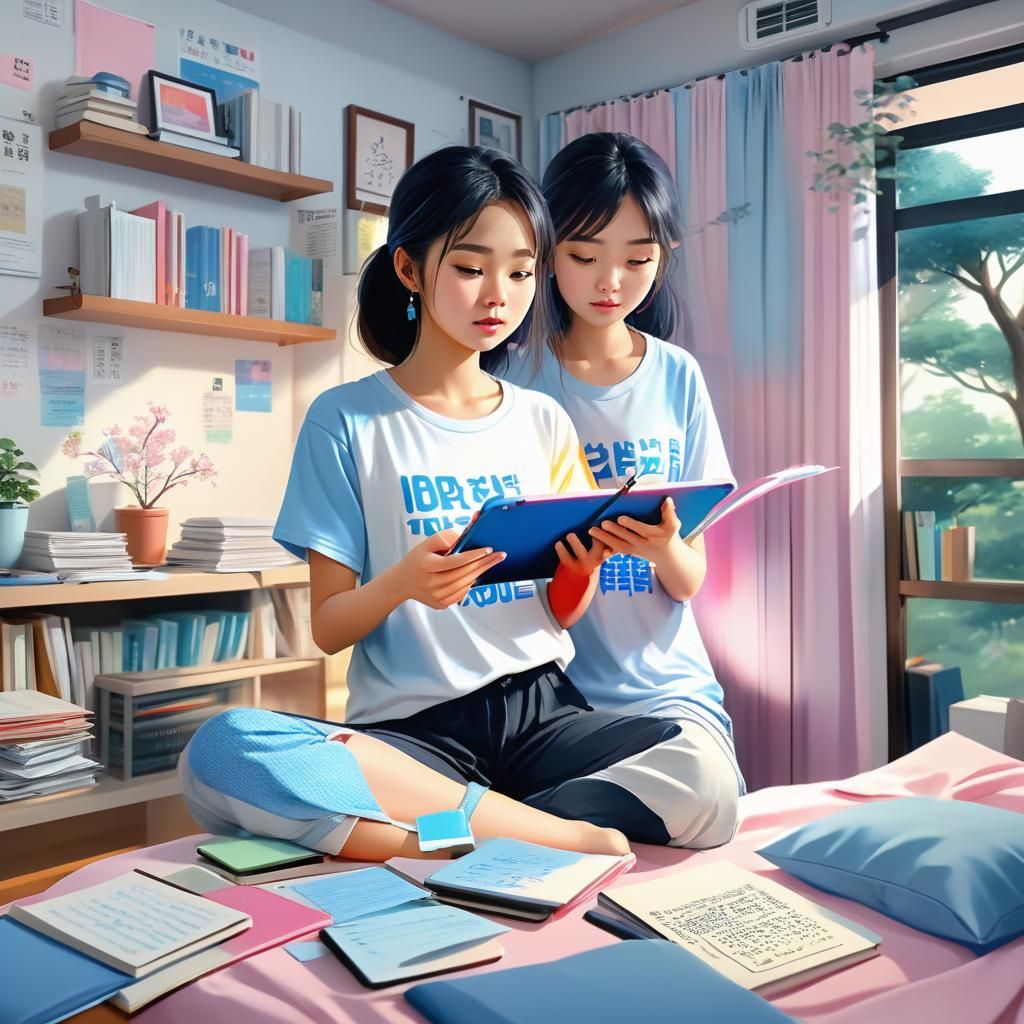Asian Woman Writes on Tablet: 3D Anime Art