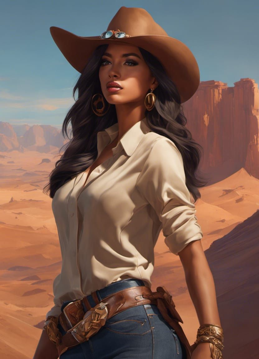 Beautiful Cowgirl Portrait in Desert Sunset