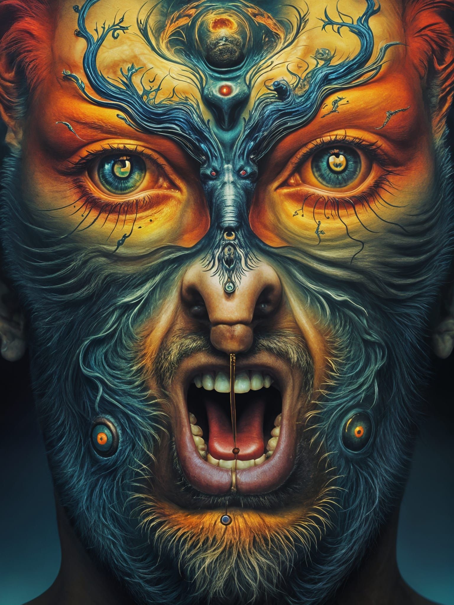 Man Mutation with Peacock Features and Fractal Man