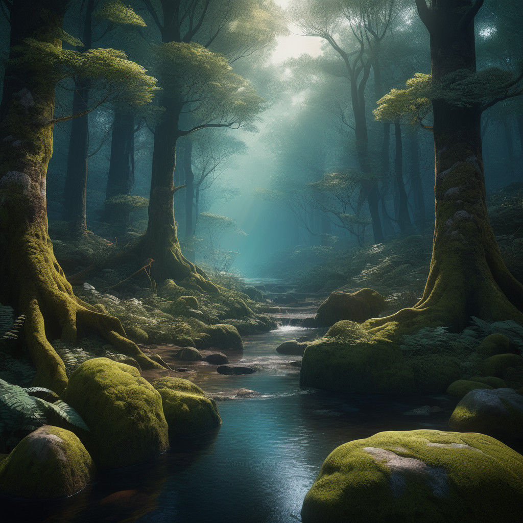 Fantastical Woodland Scene in Deep Tone and Color