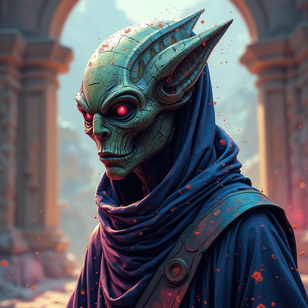 Glitched Alien Portrait in Comic Book Style