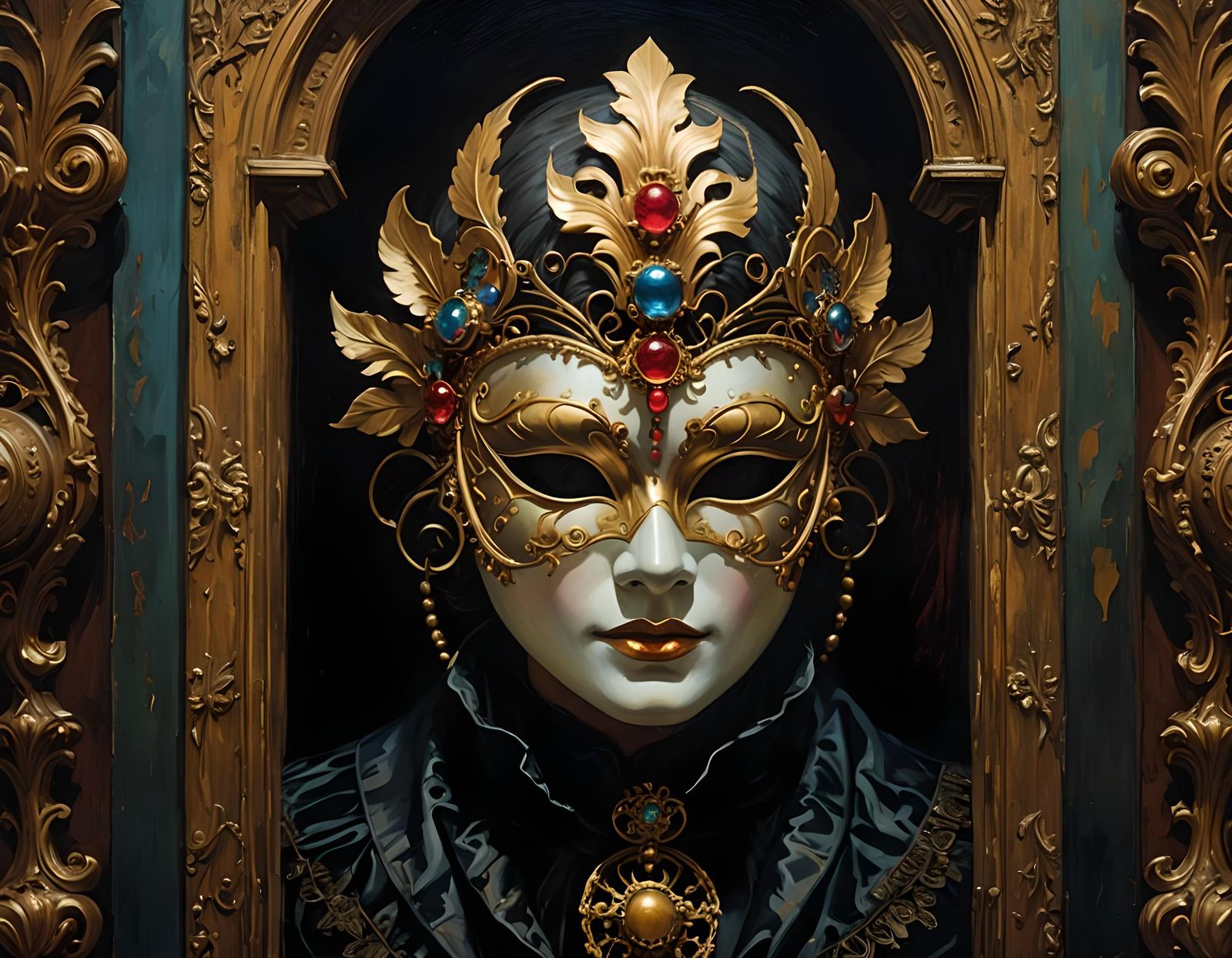 Victorian Masked Ball in Expressionist Art Nouveau Style