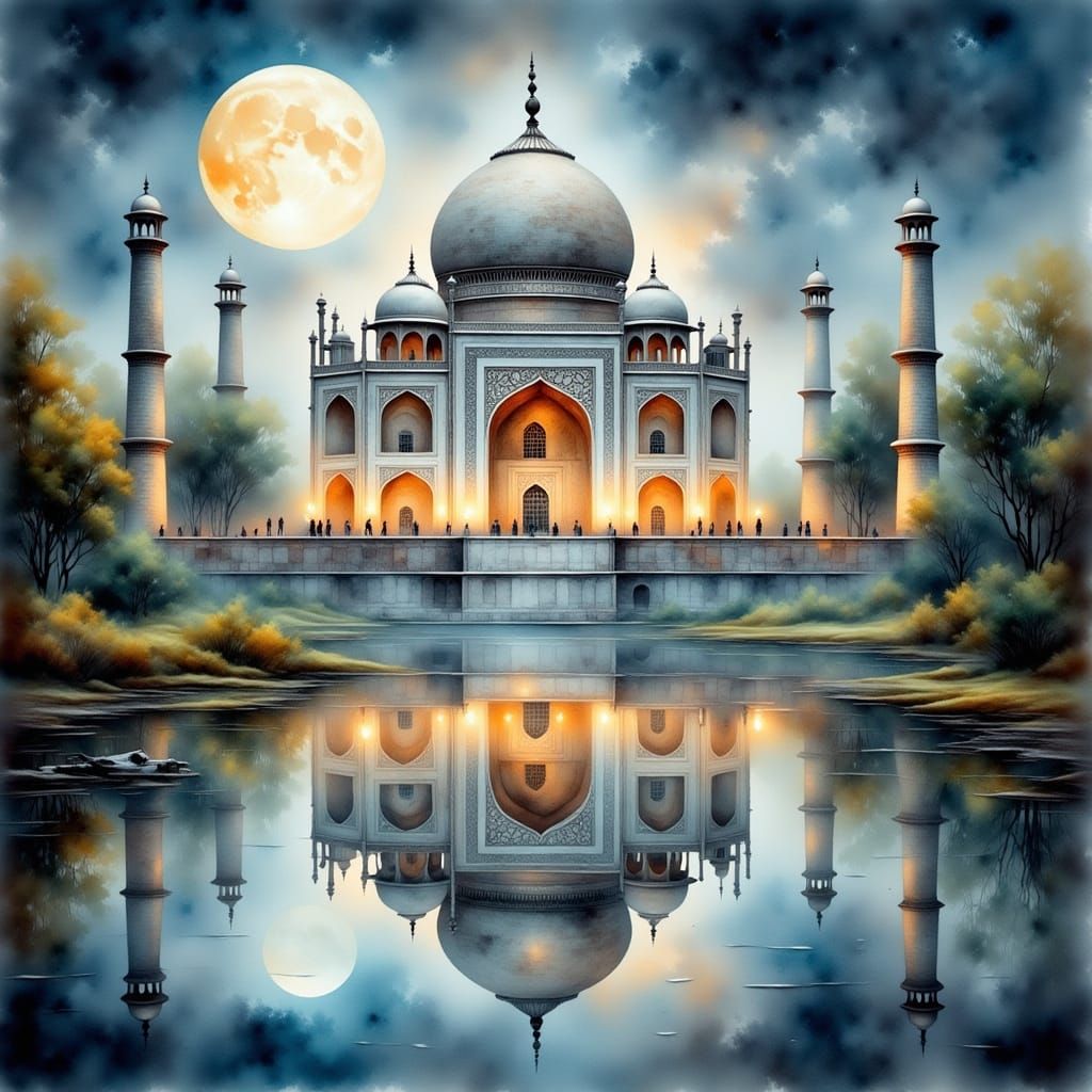 Ethereal Taj Mahal Under Full Moon