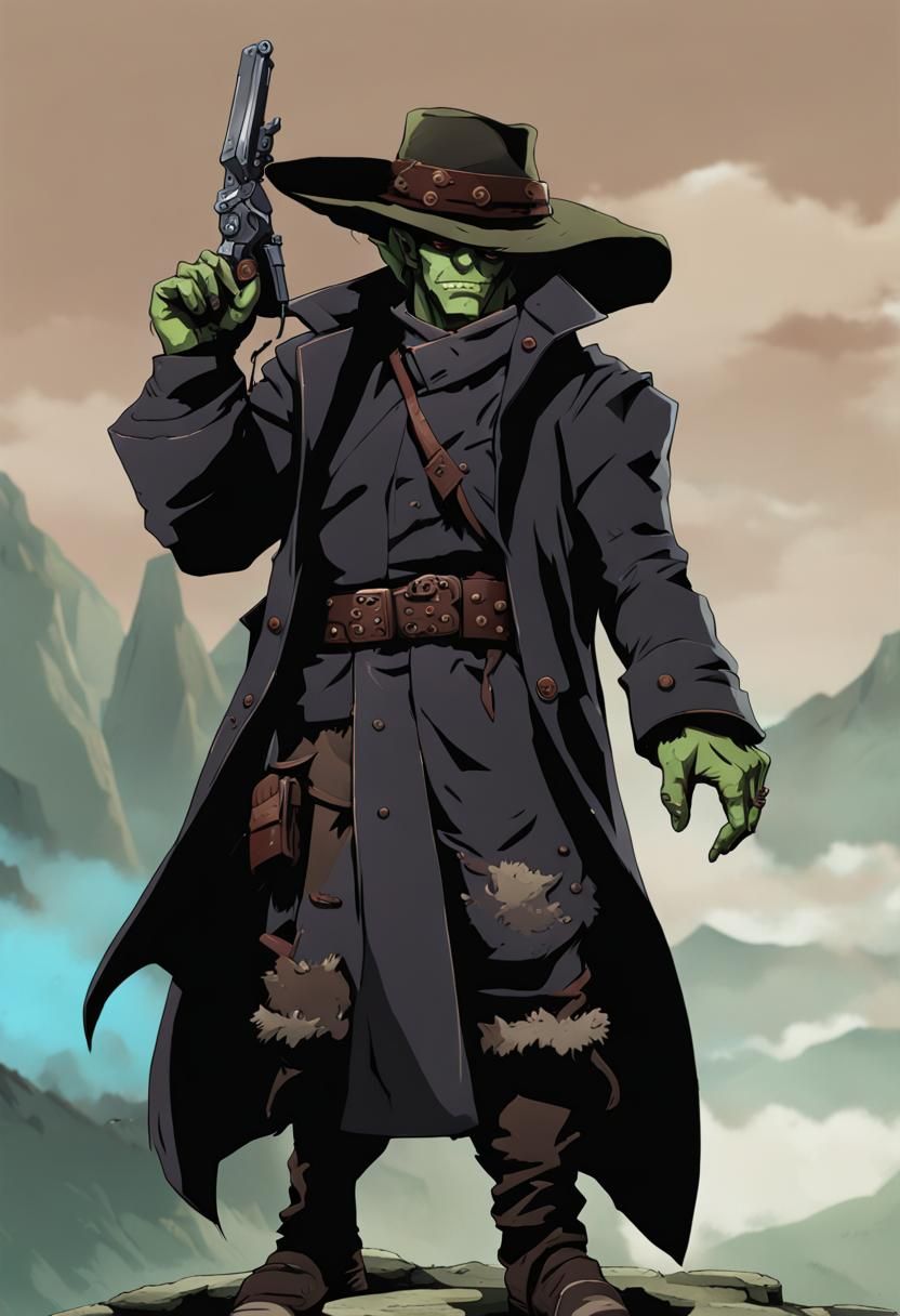 Anime Orc Gunslinger in Heavy Coat