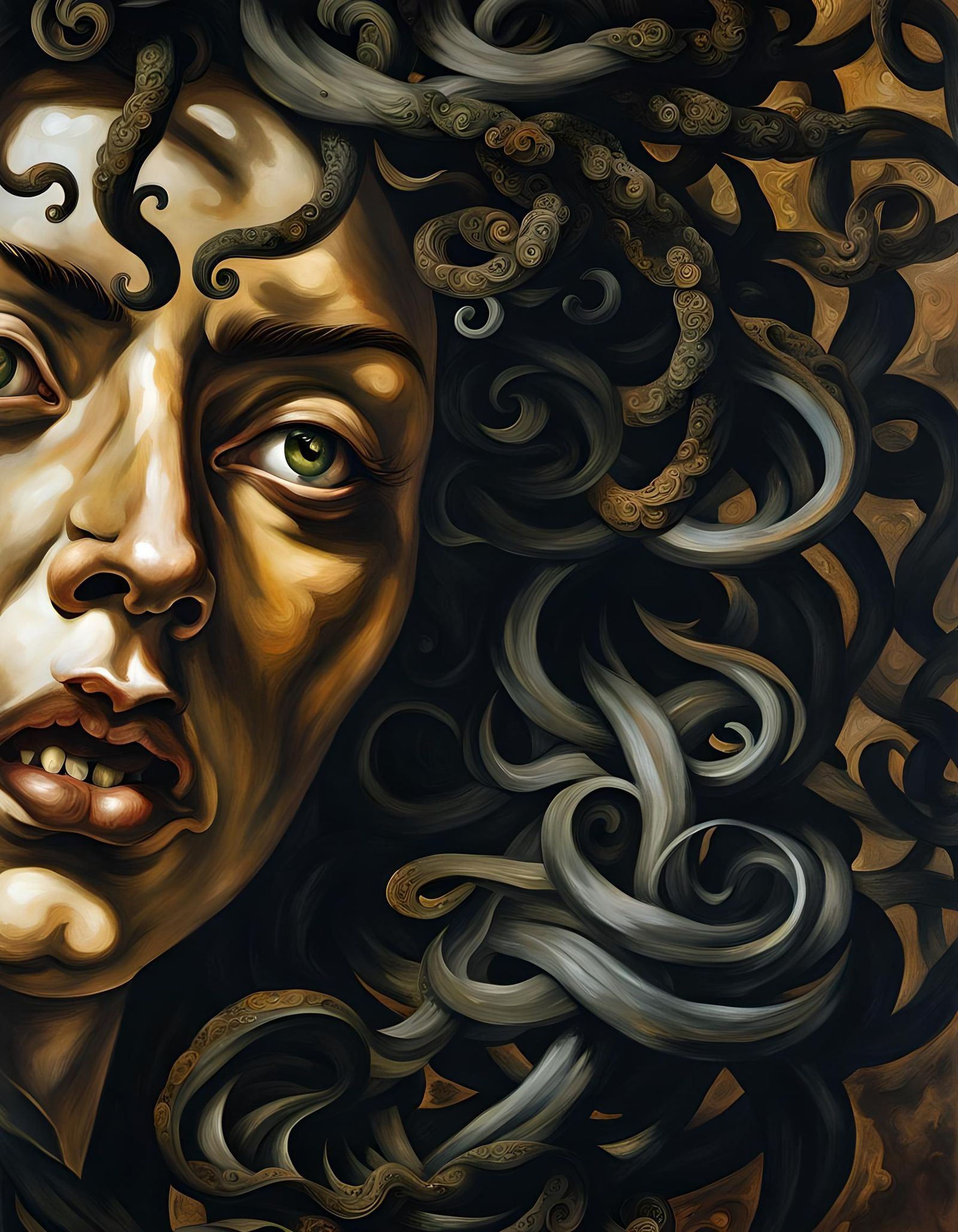 Medusa Photoillustration in Acrylic Watercolor Style