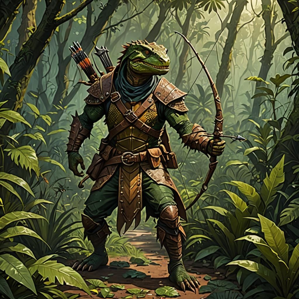 Lizardfolk Archer Hunting in Jungle Environment