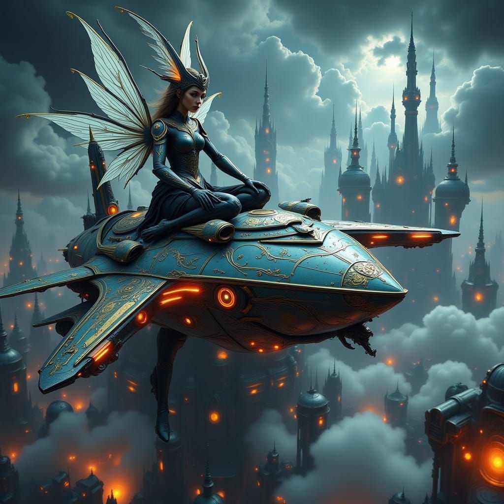 Fairy Exploring a Sci-Fi Spaceship