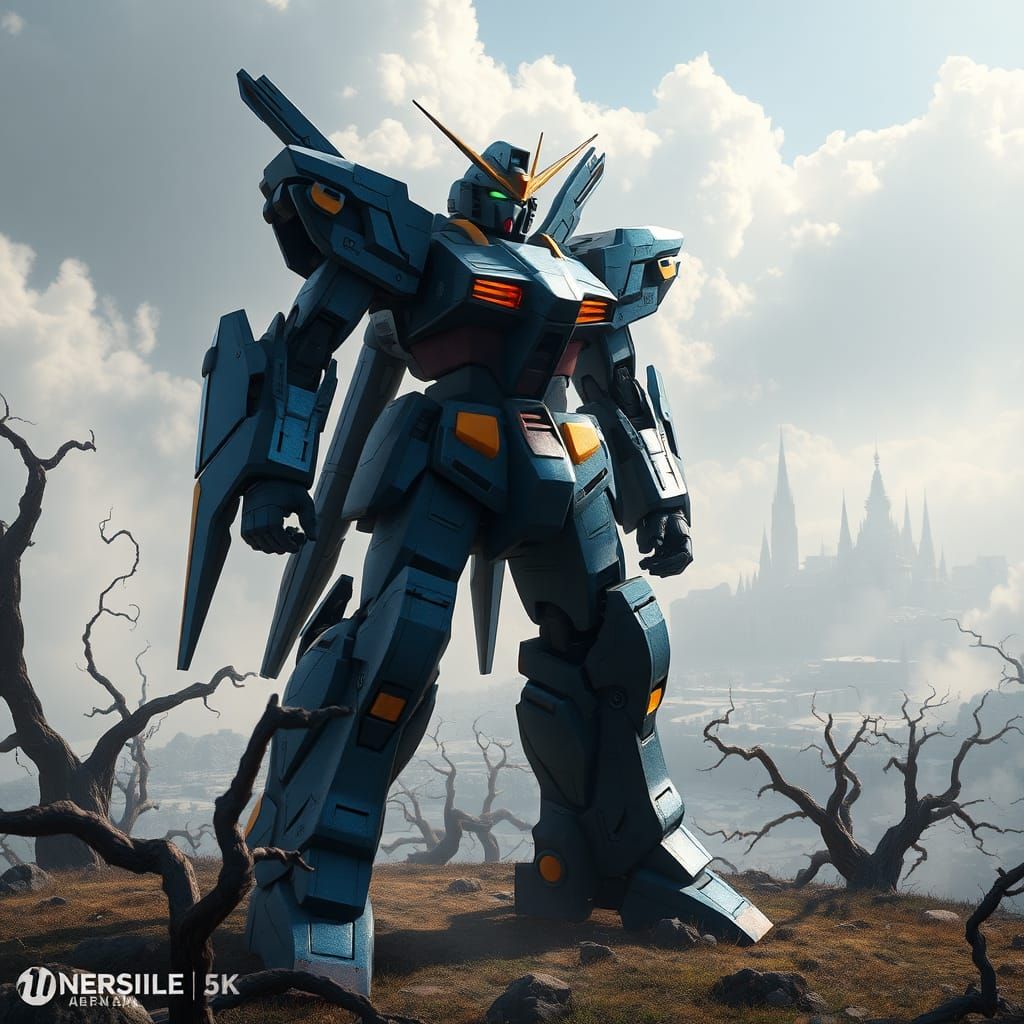 Gundam Mech in Mystical Landscape Concept Art