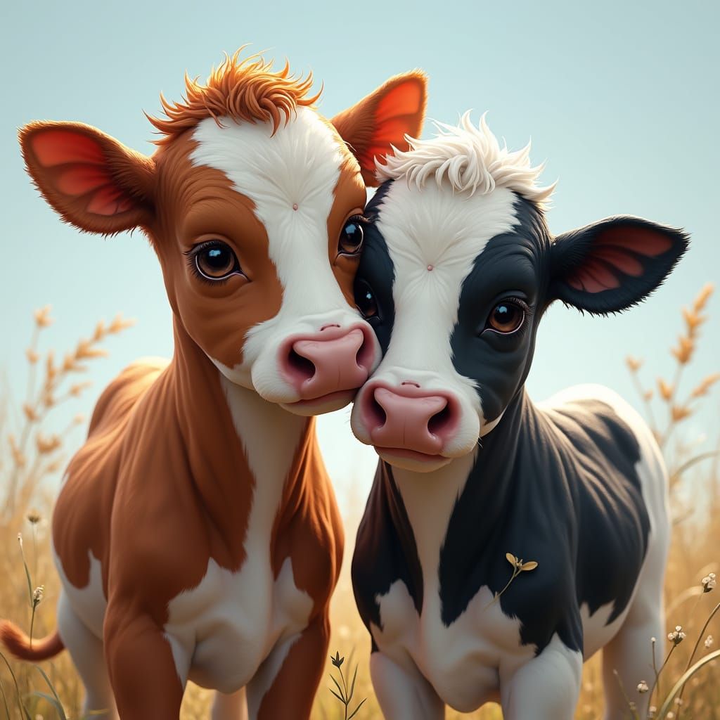 Adorable Young Calves in Fantastical Landscapes