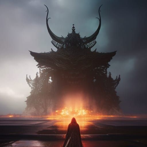 Sad Devil on Throne in Dark Fairy Tale Style