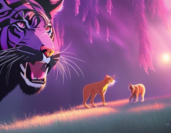 purple crystal panther Studio Ghibli, Anime Key Visual, by M...