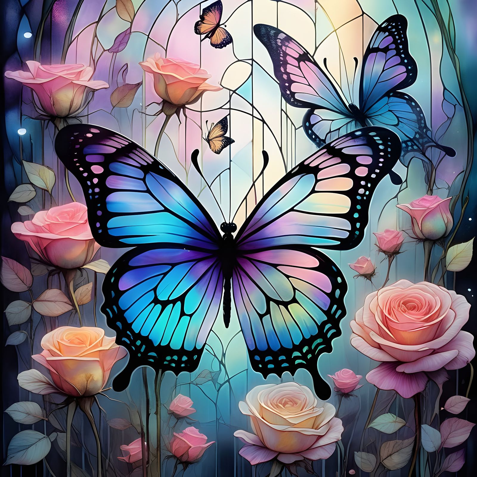Stained Glass Butterflies in Whimsical Dreamscapes