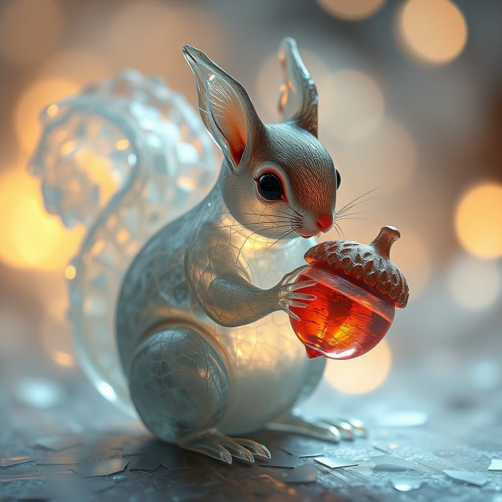 Glass Squirrel in Dreamlike Atmosphere