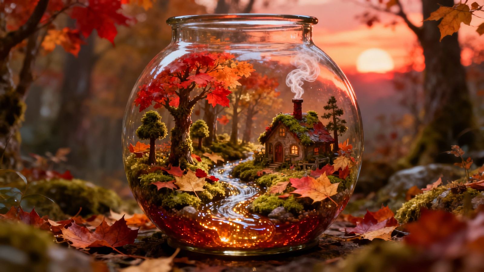 Enchanting Autumn Forest Diorama in Glass Terrarium