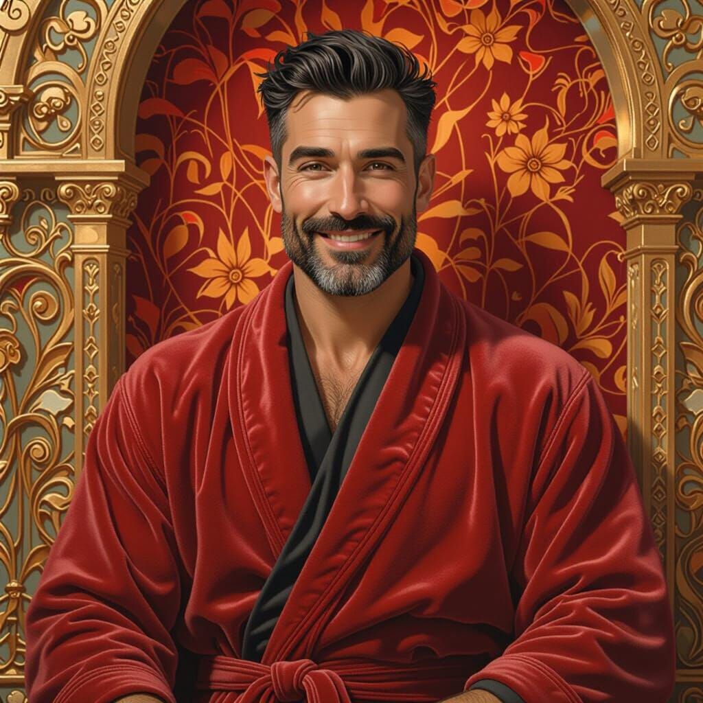 Divine Radiant Hunk in Velvet Bathrobes, Art Nouveau Style