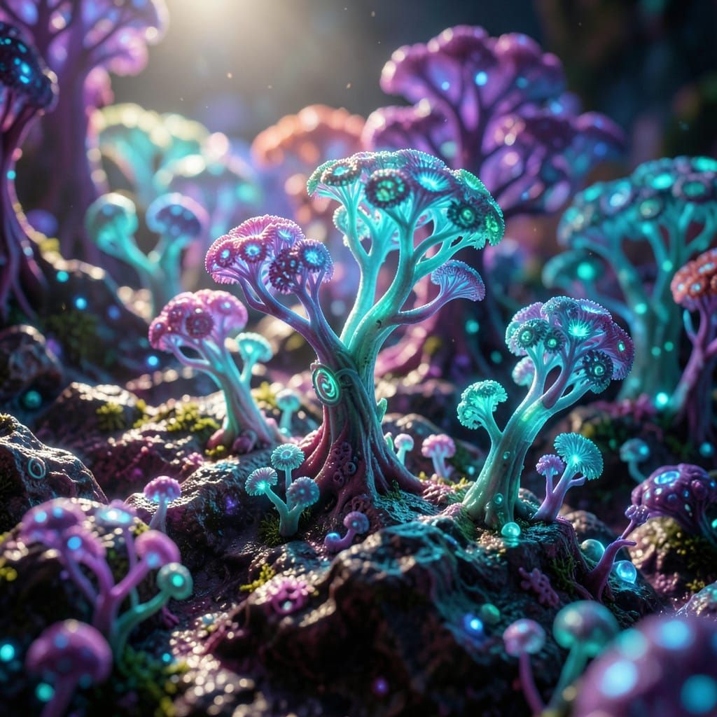 a microscopic view to extrem little plants growing on a wild surface