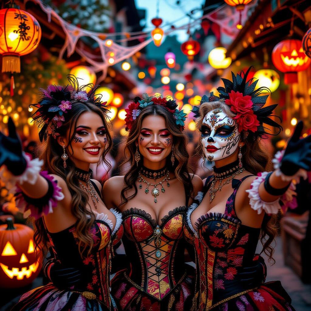 Joyful Women Dance at Festive Halloween Party