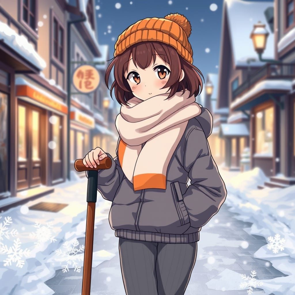 Anime Girl in Cozy Winter Attire