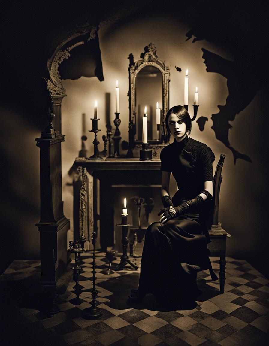 Gothic Model in Escher-esque Black and White