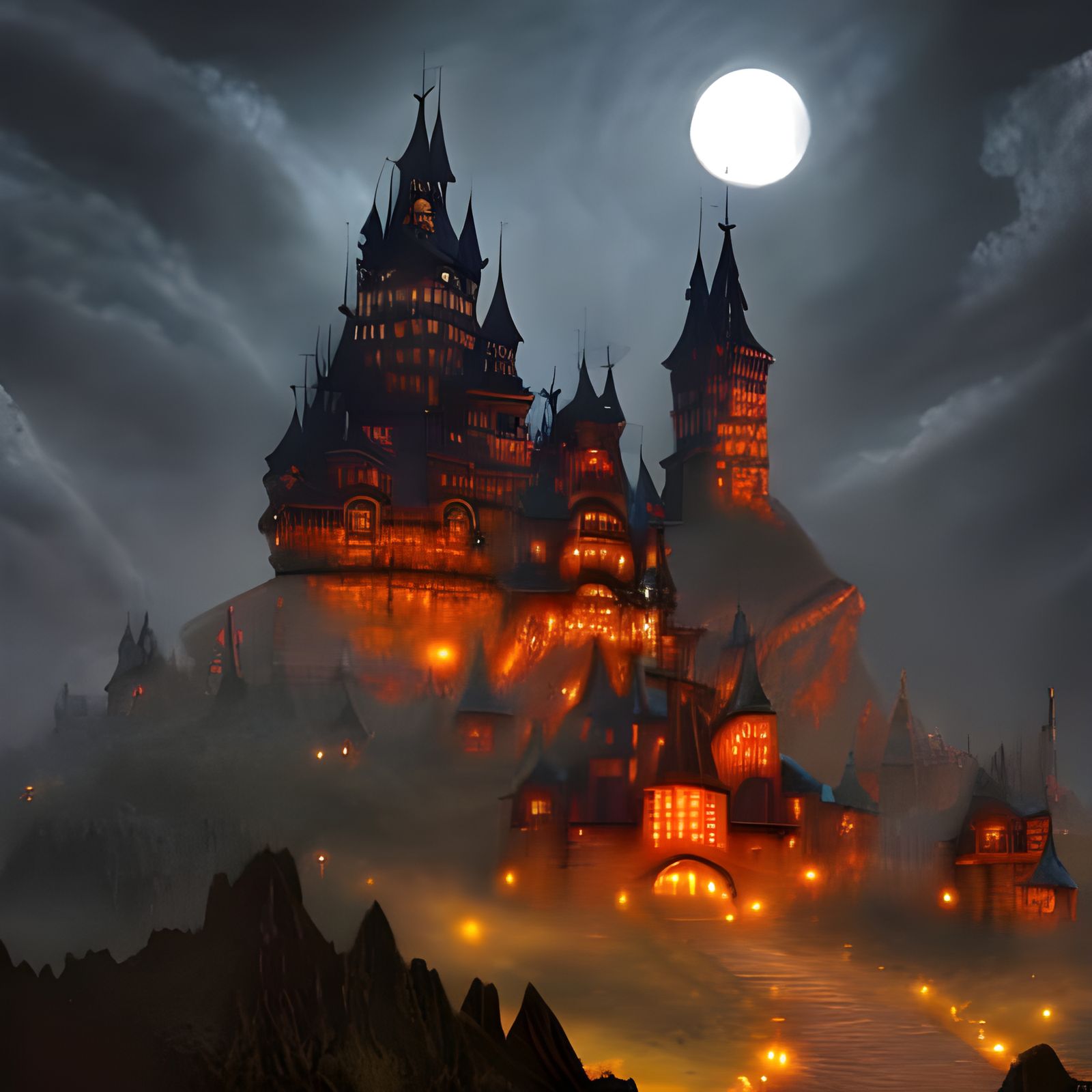 Ominous Detailed Painting of Dracula's Castle