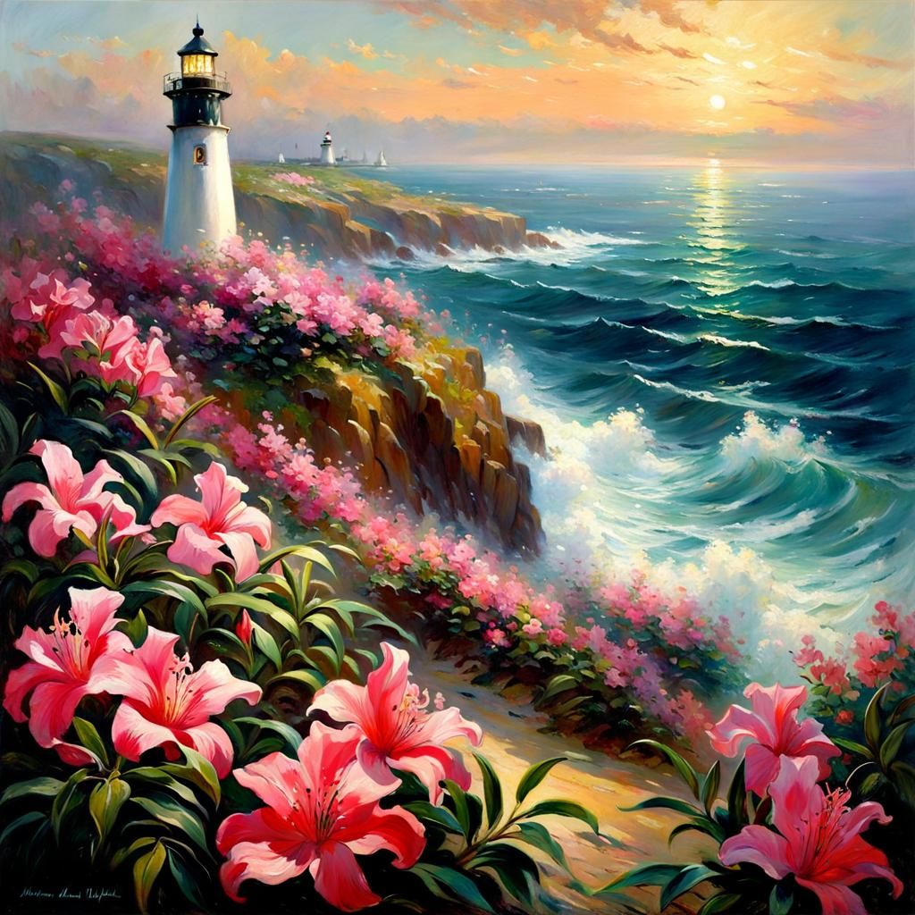 A Painting of an Azalea Lighthouse