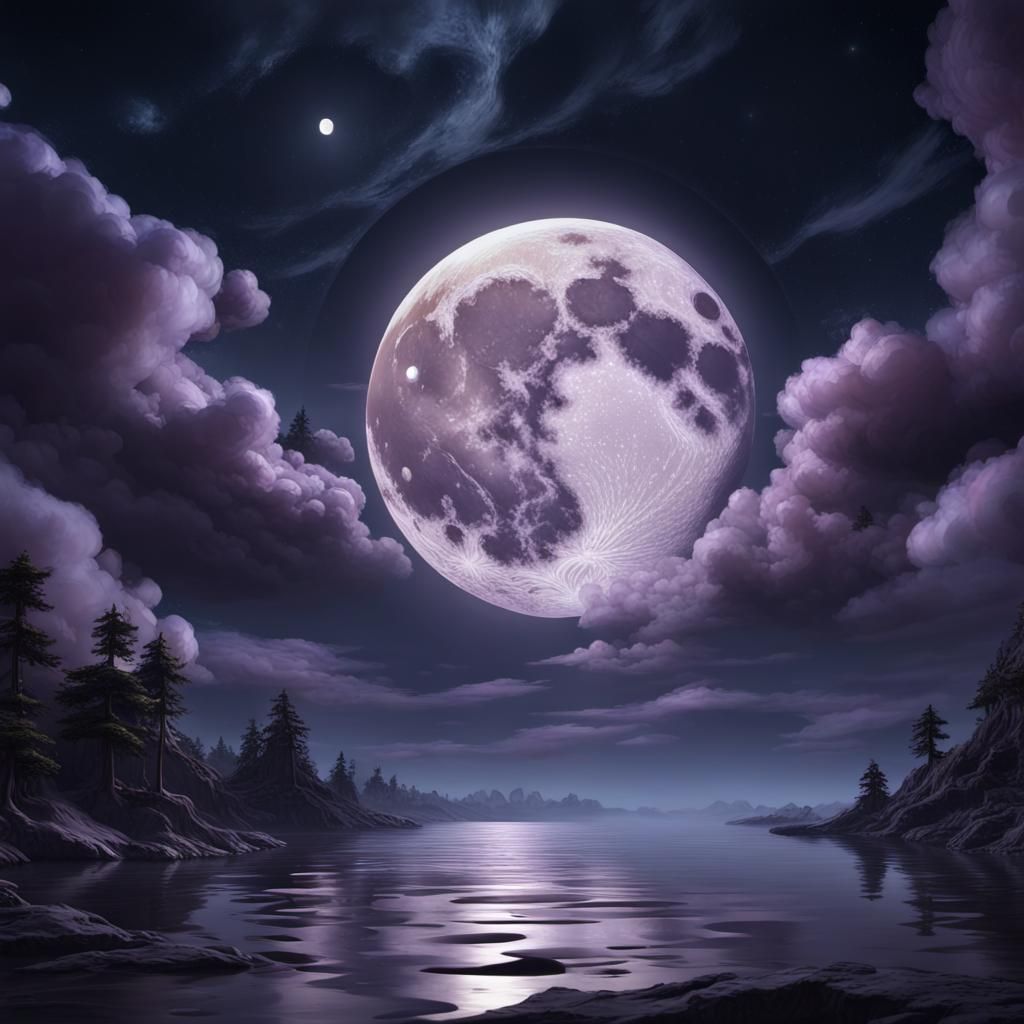 Mother-of-Pearl Moon in Velour Night Sky