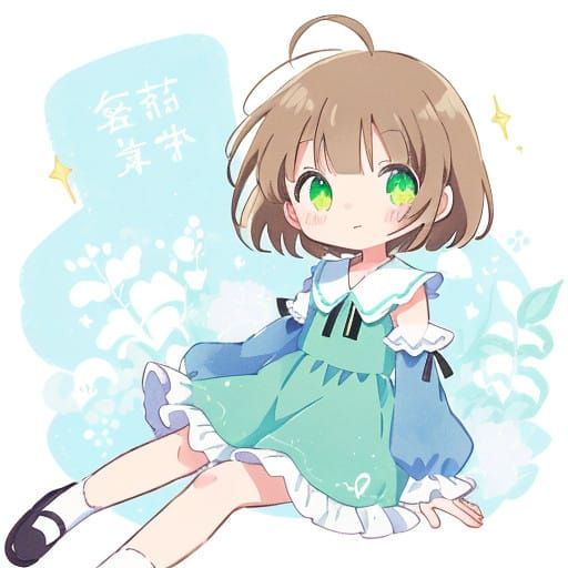 Chibi Anime Girl in Pastel Blue Dress