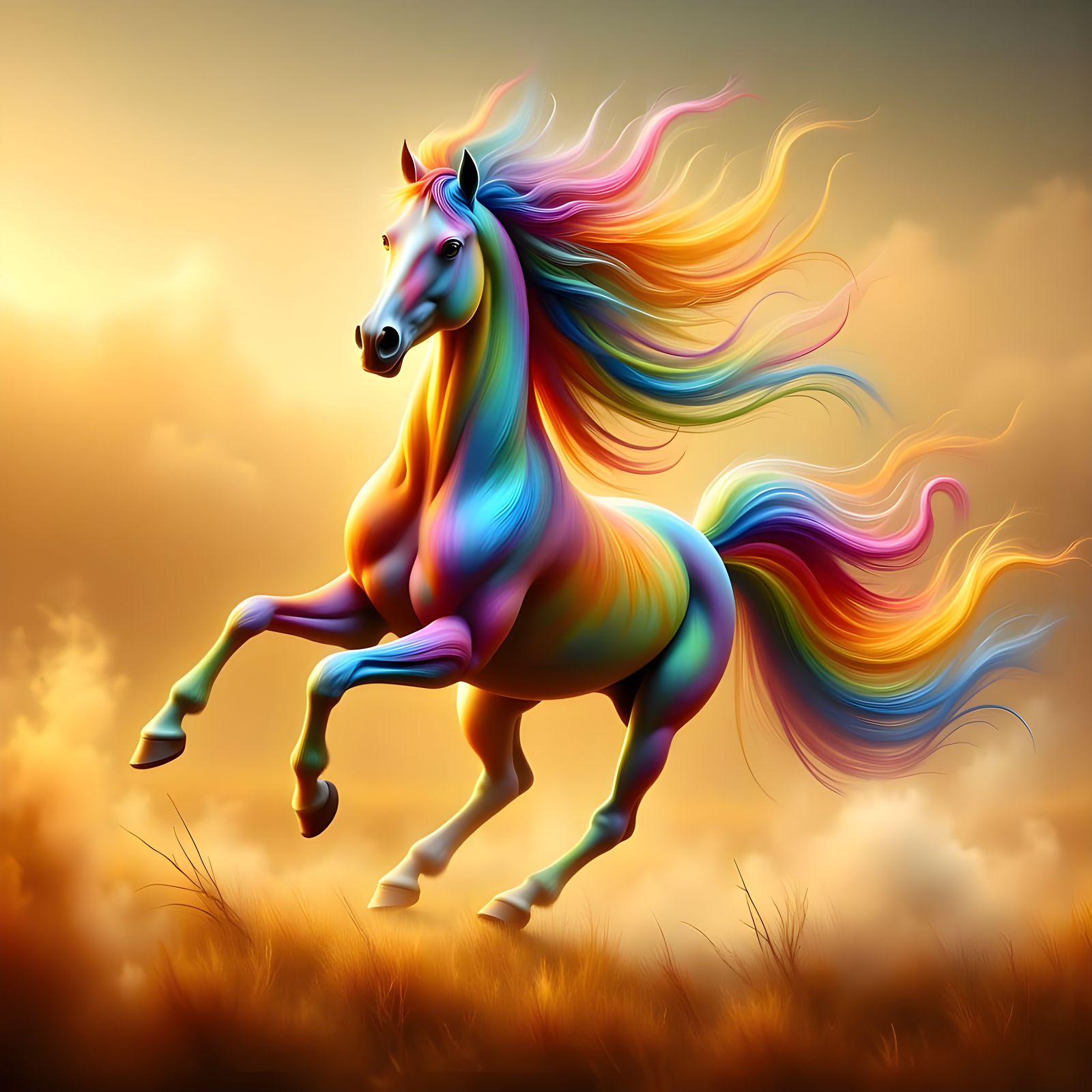 Rainbow Stallion Galloping at Golden Hour